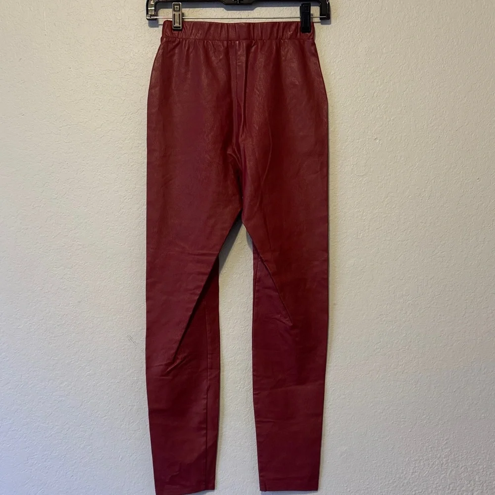 Zara Deep Red Faux Leather Leggings - Picture 5 of 7